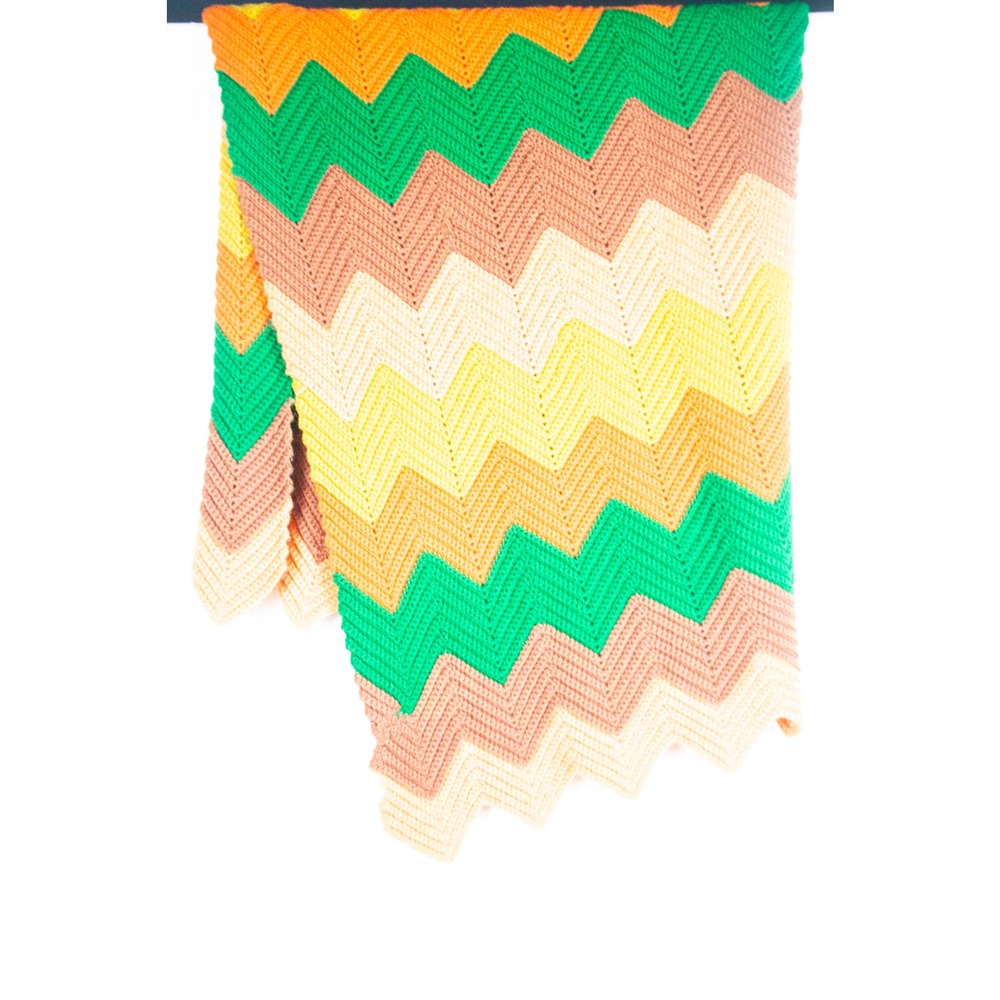 Seventies Handmade Zig Zag Crocheted Afghan